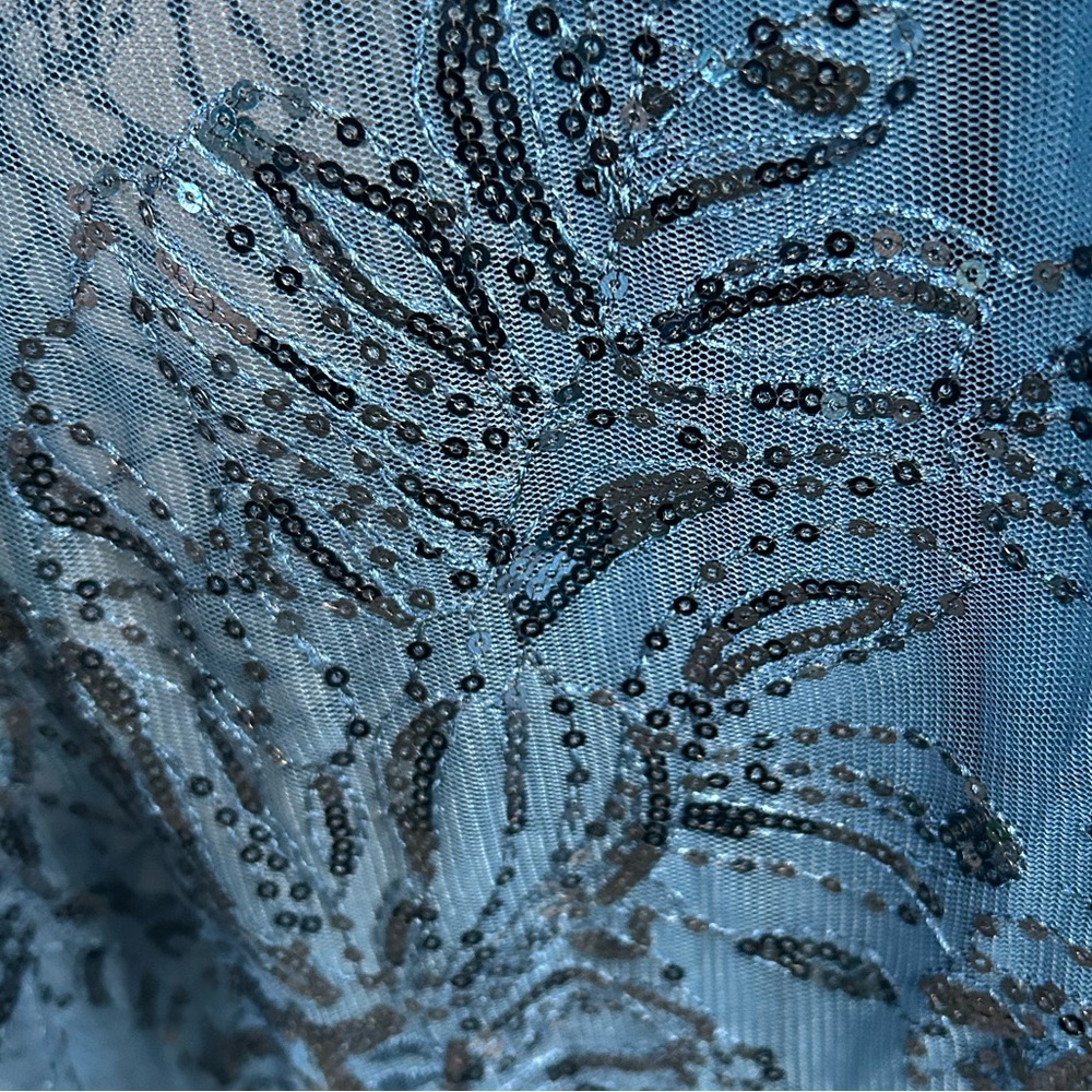 Elegant Teal Blue Sequin Evening Gown - Picture 3 of 5